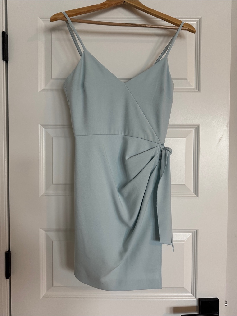 French Connection Pale Blue Spaghetti Strap Wrap Mini Dress